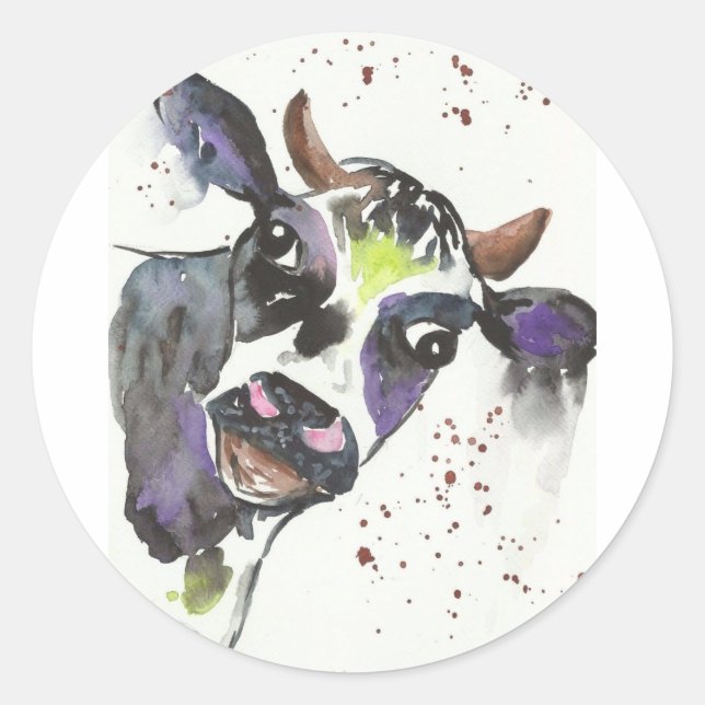 Quirky Cow Classic Round Sticker (Front)