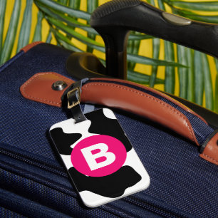Quirky Cow Patch Pattern Pink Monogram Luggage Tag