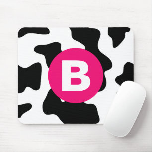 Quirky Cow Patch Pattern Pink Monogram Mouse Mat