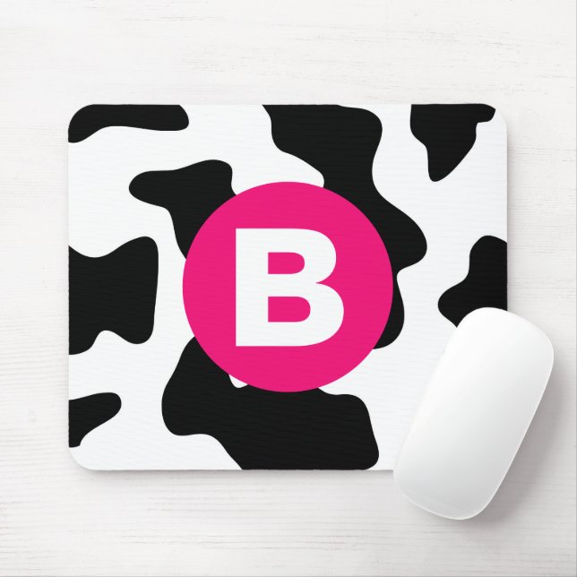 Quirky Cow Patch Pattern Pink Monogram Mouse Mat (With Mouse)