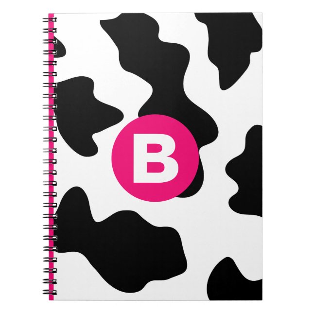 Quirky Cow Patch Pattern Pink Monogram Notebook (Front)