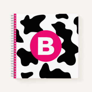 Quirky Cow Patch Pattern Pink Monogram Notebook