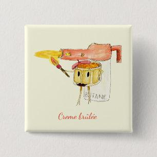 Quirky Creme Brulee Dessert Funny Cartoon Humour 15 Cm Square Badge