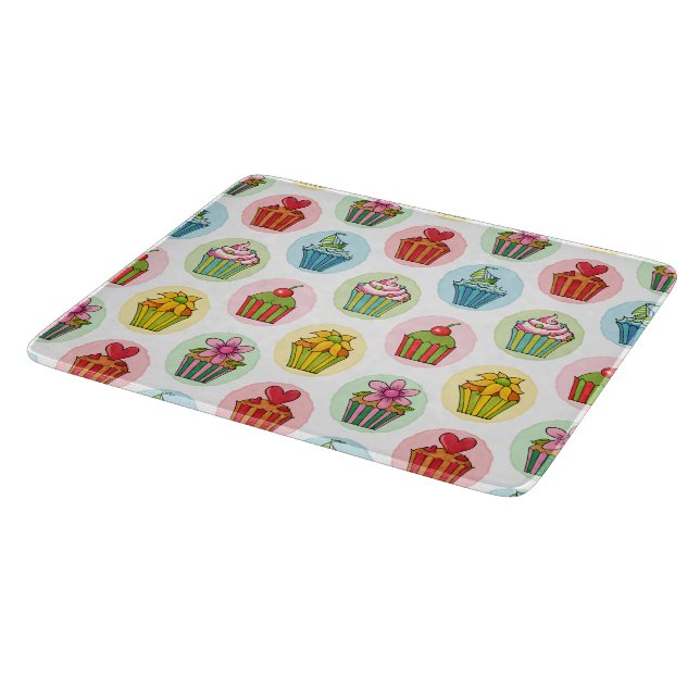 Quirky Cupcakes Glass Cutting Board 6"x7" (Corner)