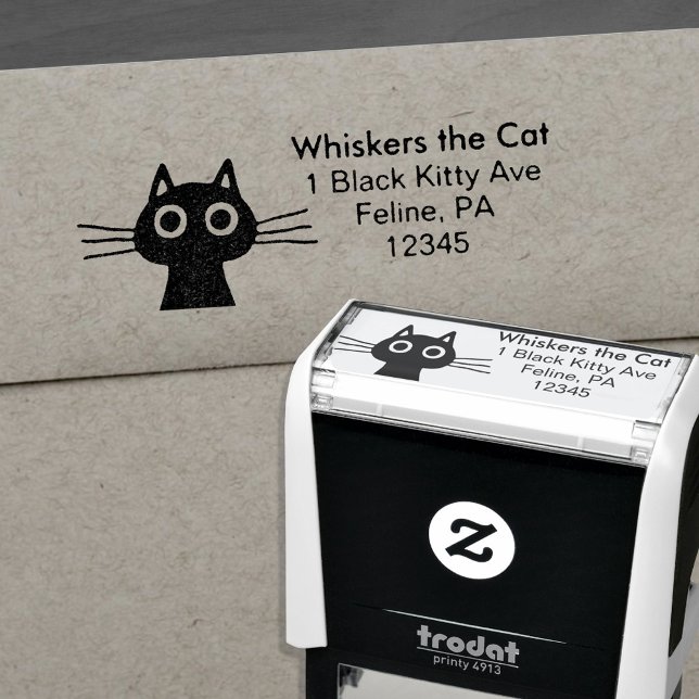Quirky Cute Kitty Cat Fun Return Address Self-inking Stamp (Creator Uploaded)