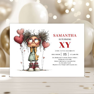 Quirky Cute Little Girl Colourful Birthday Invite