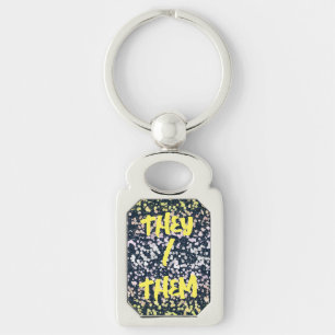 Quirky Cute Retro Boho Flora Pangender Pride Flag Key Ring