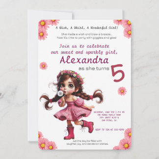 Quirky dandelion girl birthday invitation 