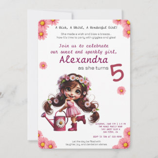 Quirky dandelion girl birthday invitation 