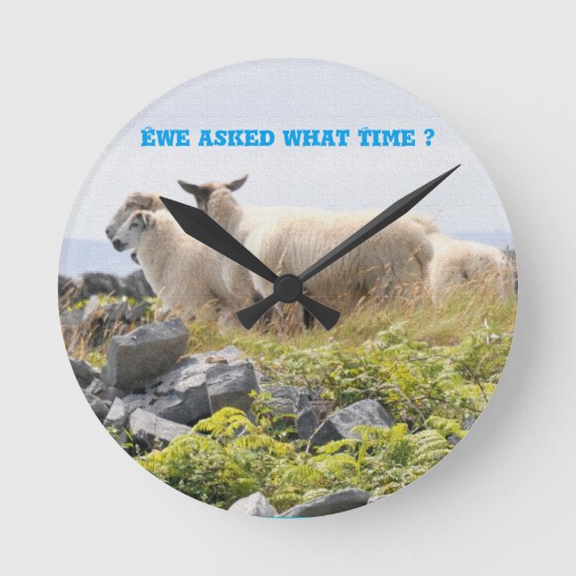 Quirky Designs - Sheep in a field Round Clock (Front)