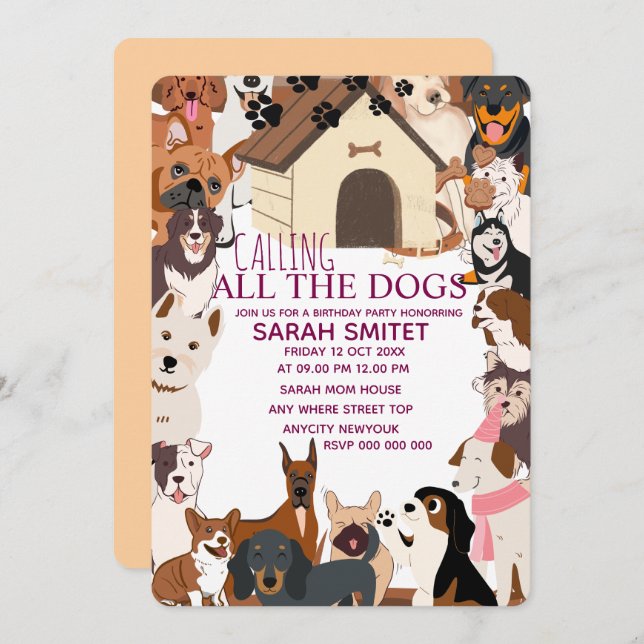 Quirky Dog Birthday Pawty Invitation| Let’s Pawty  Invitation (Front/Back)