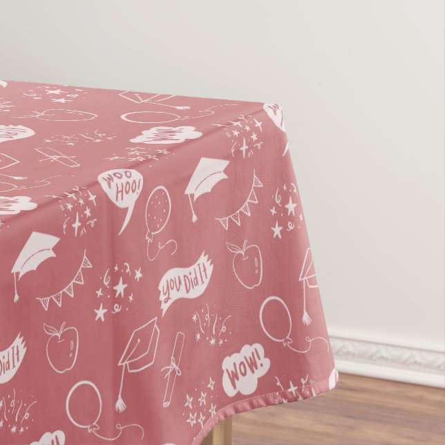 Quirky Doodle Blush Pink Graduation Party Tablecloth (In Situ)