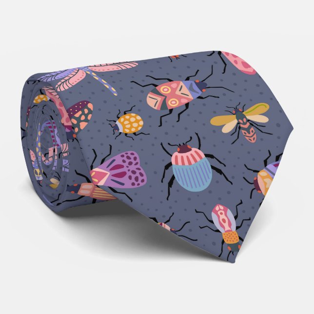 Quirky doodle bugs - fun insect pattern tie (Rolled)