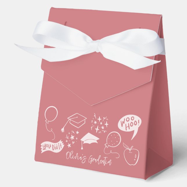Quirky Doodle Graduation Party Blush Pink Favour Box (Front)