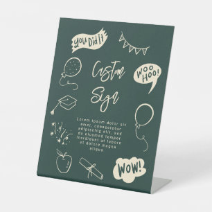 Quirky Doodle Graduation Party Green Custom  Pedestal Sign