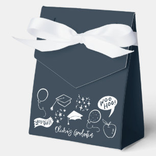 Quirky Doodle Graduation Party Navy Blue Favour Box