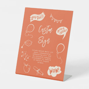 Quirky Doodle Graduation Party Orange Custom Pedestal Sign