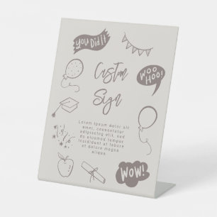 Quirky Doodle Graduation Party Sandy Beige Custom Pedestal Sign