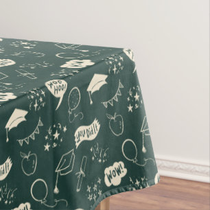 Quirky Doodle Green Graduation Party Tablecloth