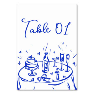 Quirky Doodle Hand Drawn Blue table Number