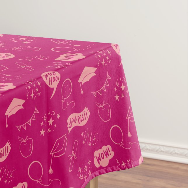 Quirky Doodle Sky Pink Graduation Party Tablecloth (In Situ)