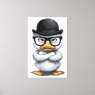 Quirky Duck Portrait with Glasses and Hat Canvas Print