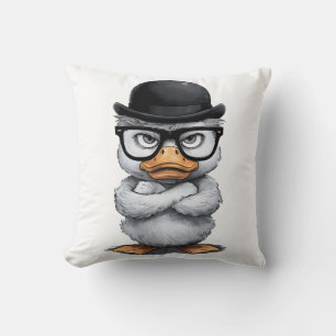 Quirky Duck Portrait with Glasses and Hat Cushion