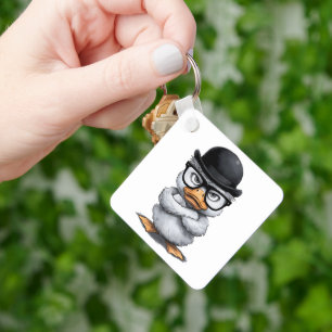 Quirky Duck Portrait with Glasses and Hat Key Ring