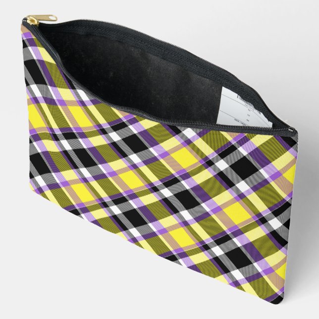 Quirky Eclectic Boho Nonbinary Plaid Pride Flag Accessory Pouch (Open)