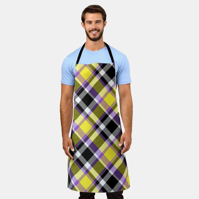 Quirky Eclectic Boho Nonbinary Plaid Pride Flag Apron (Worn)