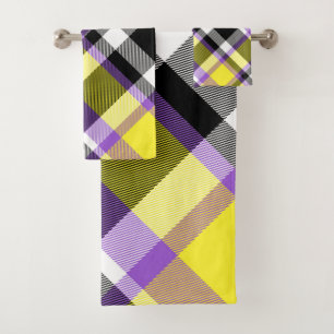 Quirky Eclectic Boho Nonbinary Plaid Pride Flag Bath Towel Set