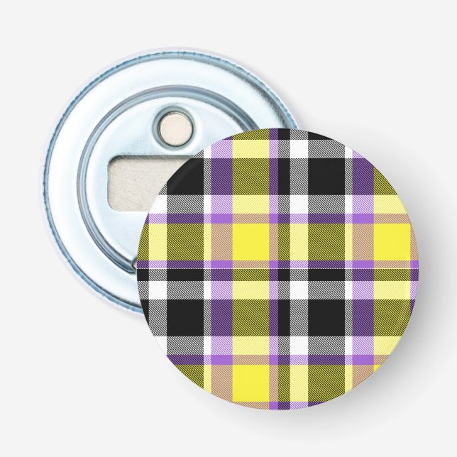 Quirky Eclectic Boho Nonbinary Plaid Pride Flag Bottle Opener (Front)