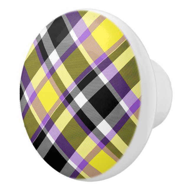 Quirky Eclectic Boho Nonbinary Plaid Pride Flag Ceramic Knob (Right)