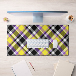Quirky Eclectic Boho Nonbinary Plaid Pride Flag Desk Mat
