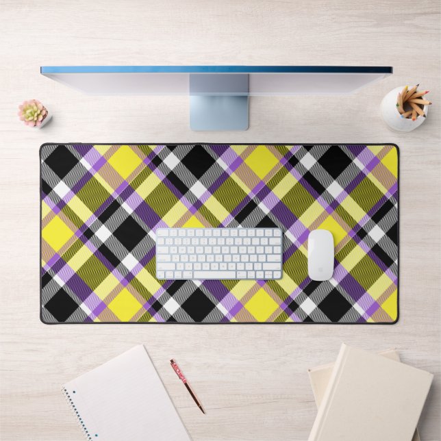 Quirky Eclectic Boho Nonbinary Plaid Pride Flag Desk Mat (Office 1)