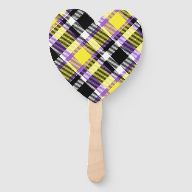 Quirky Eclectic Boho Nonbinary Plaid Pride Flag Hand Fan (Front)