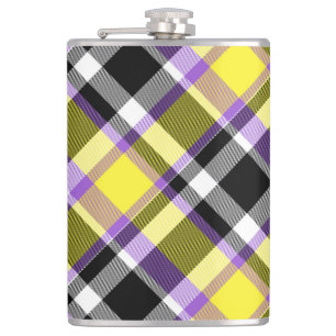 Quirky Eclectic Boho Nonbinary Plaid Pride Flag Hip Flask