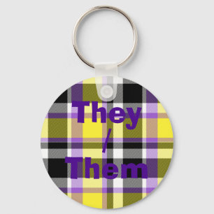 Quirky Eclectic Boho Nonbinary Plaid Pride Flag Key Ring