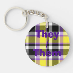 Quirky Eclectic Boho Nonbinary Plaid Pride Flag Key Ring