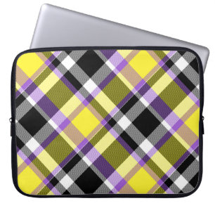 Quirky Eclectic Boho Nonbinary Plaid Pride Flag Laptop Sleeve