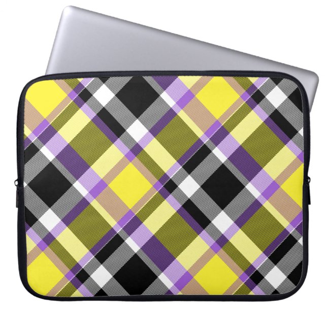 Quirky Eclectic Boho Nonbinary Plaid Pride Flag Laptop Sleeve (Front)
