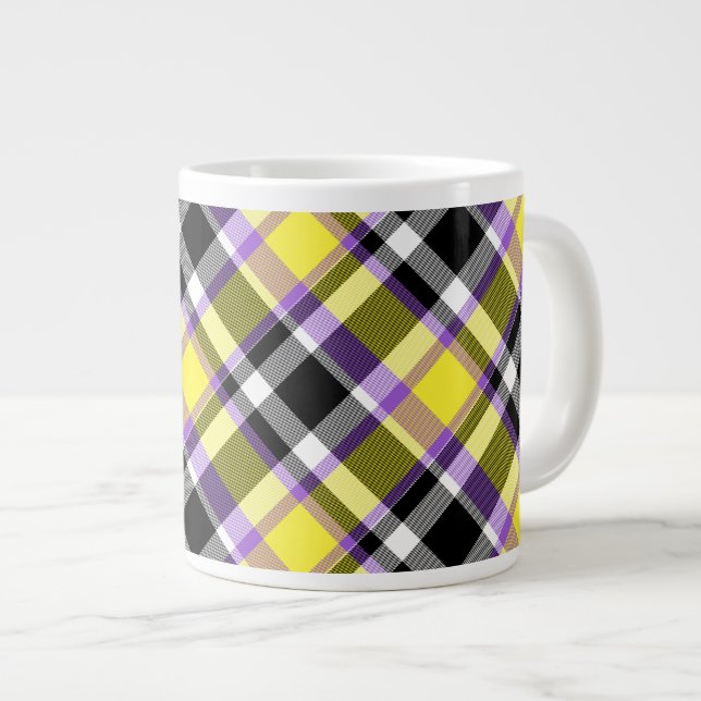 Quirky Eclectic Boho Nonbinary Plaid Pride Flag Large Coffee Mug (Front Right)