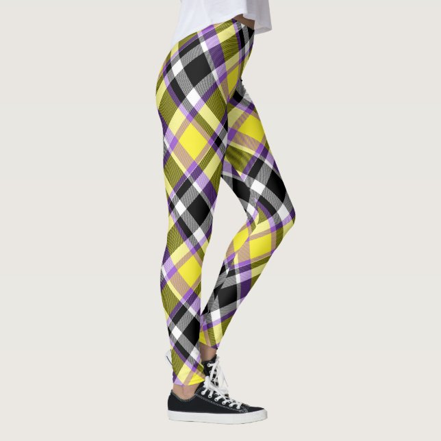 Quirky Eclectic Boho Nonbinary Plaid Pride Flag Leggings (Right)