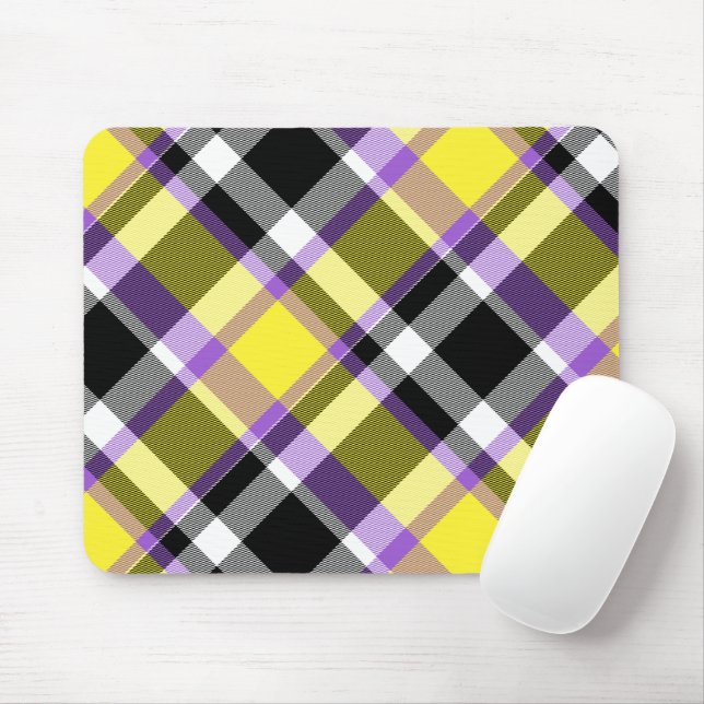 Quirky Eclectic Boho Nonbinary Plaid Pride Flag Mouse Mat (With Mouse)