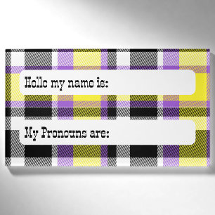 Quirky Eclectic Boho Nonbinary Plaid Pride Flag Name Tag
