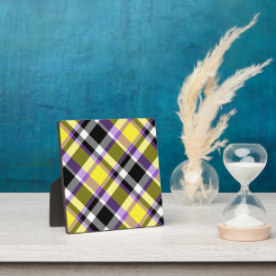 Quirky Eclectic Boho Nonbinary Plaid Pride Flag Plaque