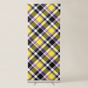Quirky Eclectic Boho Nonbinary Plaid Pride Flag Retractable Banner