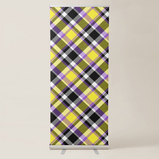 Quirky Eclectic Boho Nonbinary Plaid Pride Flag Retractable Banner (Front)
