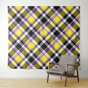 Quirky Eclectic Boho Nonbinary Plaid Pride Flag Tapestry