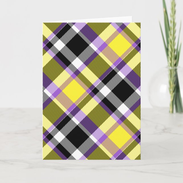 Quirky Eclectic Boho Nonbinary Plaid Pride Flag Thank You Card (Front)